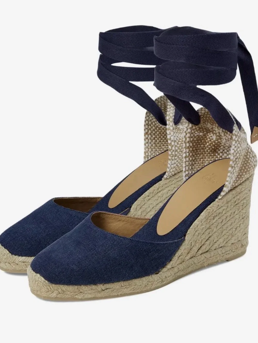 Navy Espadrille Wedge Ankle-Tie Sandals - never worn